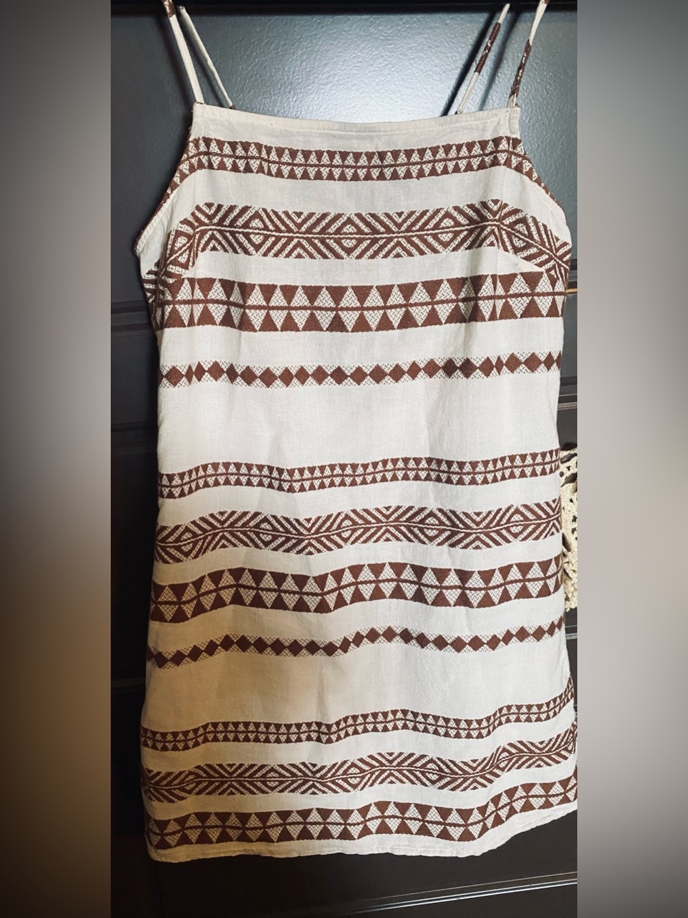 NEW Cream and Brown Tribal-Print Strappy Midi Dress